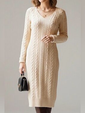 Ann Taylor Alpaca Wool Blend Cable knit Sweater Dress